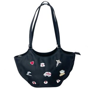 Vintage Y2K 2000s Embroidered Nurse Detail Shoulder Bag in Black